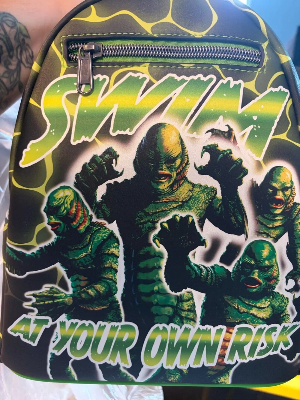 Loungefly Green Black Creature  swamp Graphic Mini Backpack with Yellow Accents